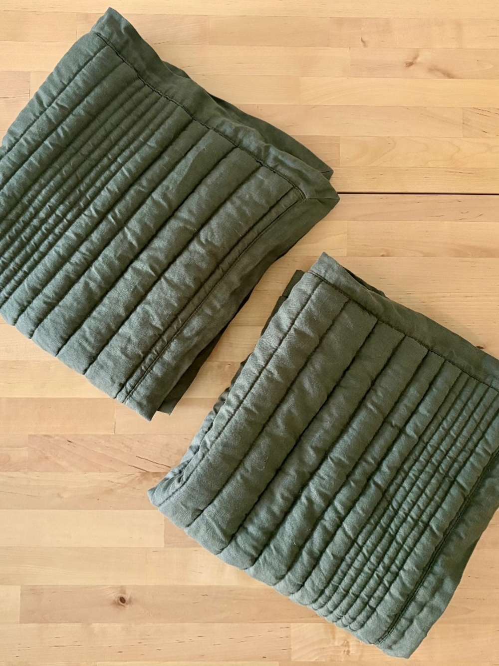 2 West Elm Linen/ Cotton Green Quilted Euro Shams 26x26